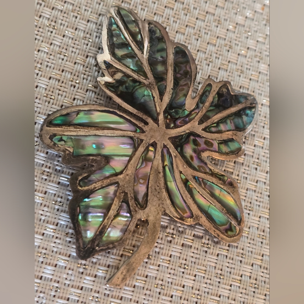 3 1/2" Abalone Pin Marked MR Mexico Sterling Silver
